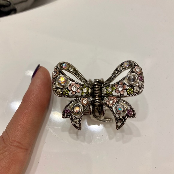 SOLD! Hand-Painted Metal & Crystal Bow Hair Clip - Picture 4 of 7